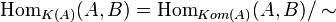 \operatorname{Hom}_{K(A)}(A, B) = \operatorname{Hom}_{Kom(A)}(A,B)/\sim