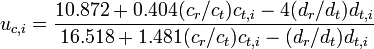 u_{c,i}=\frac{10.872+0.404 (c_r/c_t) c_{t,i} - 4 (d_r/d_t) d_{t,i}}{16.518+1.481 (c_r/c_t) c_{t,i} - (d_r/d_t) d_{t,i}}