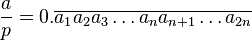 \frac{a}{p}=0.\overline{a_1a_2a_3\dots a_na_{n+1}\dots a_{2n}}