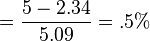 = \frac {5 - 2.34} {5.09} = .5\%