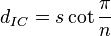 d_{IC} = s\cot\frac{\pi}{n}