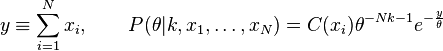  y \equiv \sum_{i=1}^Nx_i , \qquad P(\theta | k, x_1, \dots, x_N) = C(x_i) \theta^{-N k-1} e^{-\frac{y}{\theta}}