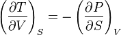 \left(\frac{\partial T}{\partial V}\right)_S = -\left(\frac{\partial P}{\partial S}\right)_V