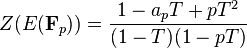 Z(E(\mathbf{F}_p)) = \frac{1 - a_pT + pT^2}{(1 - T)(1 - pT)}