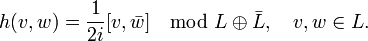 h(v,w) = \frac{1}{2i}[v,\bar{w}] \mod L\oplus\bar{L},\quad v,w\in L.