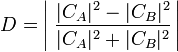  D=\left|\;\frac{|C_A|^2-|C_B|^2}{|C_A|^2+|C_B|^2}\,\right|