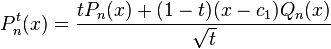 P_n^t(x)=\frac{tP_n(x)+(1-t)(x-c_1)Q_n(x)}{\sqrt{t}}