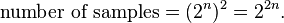 \mbox{number of samples} = (2^n)^2 = 2^{2n}.