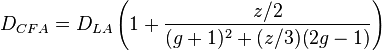  D_{CFA} = D_{LA} \left(1 + \frac{z/2}{(g+1)^2+(z/3)(2g-1)}\right) 