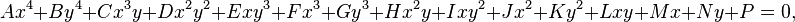 Ax^4+By^4+Cx^3y+Dx^2y^2+Exy^3+Fx^3+Gy^3+Hx^2y+Ixy^2+Jx^2+Ky^2+Lxy+Mx+Ny+P=0,