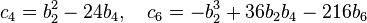 c_4 = b_2^2 - 24b_4,\quad c_6 = -b_2^3 + 36b_2b_4 - 216b_6