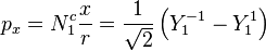 p_x = N_1^c \frac{x}{r} = \frac{1}{\sqrt{2}} \left(Y_1^{-1}-Y_1^1\right)