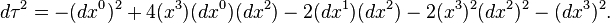 {d \tau}^{2} = -(dx^0)^2 +4(x^3)(dx^0)(dx^2)-2(dx^1)(dx^2)-2(x^3)^2(dx^2)^2-(dx^3)^2.