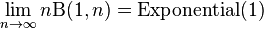 \lim_{n \to \infty}n\Beta(1,n) =  {\rm \textrm{Exponential}}(1)