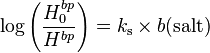 \log \left(\frac{H^{bp}_0}{H^{bp}}\right) = k_{\rm s} \times b({\rm salt})