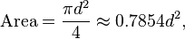 \mathrm{Area} = \frac{\pi d^2}{4} \approx 0{.}7854d^2,