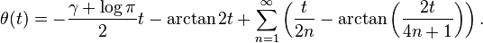 \theta(t) = -\frac{\gamma + \log \pi}{2}t - \arctan 2t 
+ \sum_{n=1}^\infty \left(\frac{t}{2n} 
- \arctan\left(\frac{2t}{4n+1}\right)\right).