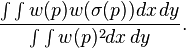 \frac{\int\int w(p) w(\sigma(p))dx\,dy}{\int\int w(p)^2 dx\,dy}.