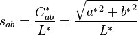 s_{ab}=\frac{C^*_{ab}}{L^*}=\frac{\sqrt{{a^*}^2+{b^*}^2}}{L^*}