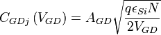 C_{GDj}\left(V_{GD}\right)=A_{GD}\sqrt{\frac{q\epsilon_{Si}N}{2V_{GD}}}