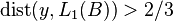 \mathrm{dist}(y,L_1(B))>2/3