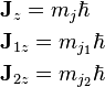  \begin{align} 
& \bold{J}_z = m_j \hbar \\
& \bold{J}_{1z} = m_{j_1} \hbar \\
& \bold{J}_{2z} = m_{j_2} \hbar \\
\end{align} \,\!