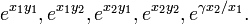 e^{x_1 y_1}, e^{x_1 y_2}, e^{x_2 y_1}, e^{x_2 y_2}, e^{\gamma x_2/x_1}.