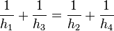 \frac{1}{h_1}+\frac{1}{h_3}=\frac{1}{h_2}+\frac{1}{h_4}