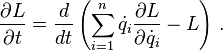 \frac{\partial L}{\partial t} = \frac{d }{d t}\left(\sum_{i=1}^n \dot{q}_i\frac{\partial L}{\partial \dot{q}_i} - L\right)\,.