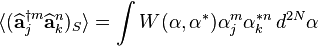 \langle(\widehat{\mathbf{a}}_j^{\dagger m}\widehat{\mathbf{a}}_k^n)_S\rangle=\int W(\mathbf{\alpha},\mathbf{\alpha}^*)\alpha_j^m\alpha_k^{*n} \, d^{2N}\mathbf{\alpha}