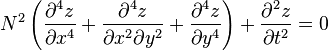 N^2\left(\frac{\partial^4 z}{\partial x^4} + \frac{\partial^4 z}{\partial x^2 \partial y^2} + \frac{\partial^4 z}{\partial y^4}\right) + \frac{\partial^2 z}{\partial t^2} = 0 