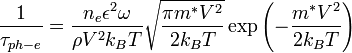 \frac{1}{\tau_{ph-e}}=\frac{n_e \epsilon^2 \omega}{\rho V^2 k_B T}\sqrt{\frac{\pi m^* V^2}{2k_B T}} \exp \left(-\frac{m^*V^2}{2k_B T}\right)