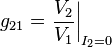 g_{21} = \left. \frac{ V_{2} }{ V_{1} } \right|_{I_{2}=0} 