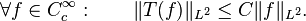 \forall f \in C^{\infty}_c : \qquad \|T(f)\|_{L^2} \leq C\|f\|_{L^2}.