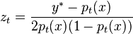 z_t = \frac{y^* - p_t(x)}{2 p_t(x)(1 - p_t(x))}