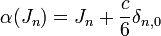 \alpha(J_n)=J_n +{c\over 6}\delta_{n,0}