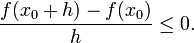 \frac{f(x_0+h) - f(x_0)}{h} \le 0.