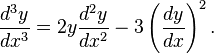  \frac{d^3y}{dx^3} = 2y\frac{d^2y}{dx^2} - 3 \left(\frac{dy}{dx}\right)^2.