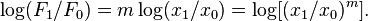  \log(F_1 / F_0) = m \log(x_1 / x_0) = \log[(x_1 / x_0)^m ]. \, 