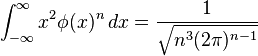  \int_{-\infty}^\infty x^2\phi(x)^n \, dx = \frac{1}{\sqrt{n^3(2\pi)^{n-1}}} 