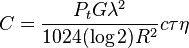 \ C=\frac{P_tG\lambda^2}{1024(\log2)R^2}c\tau\eta