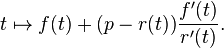 t\mapsto f(t)+(p-r(t)){f'(t)\over r'(t)}.