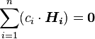 \sum_{i=1}^n (c_i \cdot \boldsymbol{H_i}) = \boldsymbol{0}