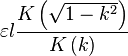 \varepsilon l \frac{ K\left( \sqrt{1-k^{2}} \right) }{ K\left(k \right) }