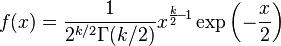 f(x) = \frac{1}{2^{k/2} \Gamma(k/2)} x^{\frac{k}{2}\!-\!1} \exp\left(-\frac{x}{2}\right)