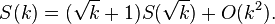  S(k) = (\sqrt{k} + 1) S(\sqrt{k}) + O(k^2).