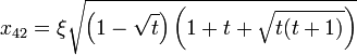 x_{42}=\xi\sqrt{\left(1-\sqrt{t}\right)\left(1+t+\sqrt{t(t+1)}\right)}\,