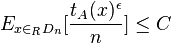 
E_{x \in_R D_n}[\frac{t_{A}(x)^{\epsilon}}{n}] \leq C
