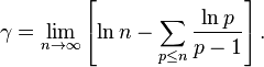 \gamma = \lim_{n\to\infty}\left[\ln n - \sum_{p\le n}\frac{\ln p}{p-1}\right].