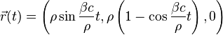 \vec{r}(t)=\left ( \rho \sin\frac{\beta c}{\rho}t, \rho\left ( 1-\cos\frac{\beta c}{\rho}t \right ), 0 \right)